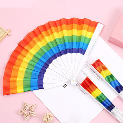 6pcs Rainbow Folding Hand Fans in Six Colors Party Decor Travel Pocket Fans