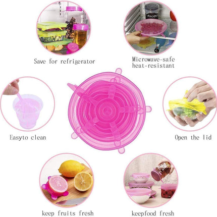 6PCS Stretch Reusable Silicone Food Saver Cover Seal Insta Lids Bowl Wraps - Aimall
