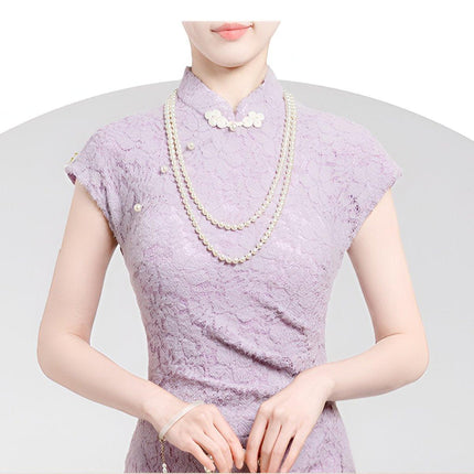 New Chinese Purple Cheongsam Dress Summer Modified Fishtail Dress for Women