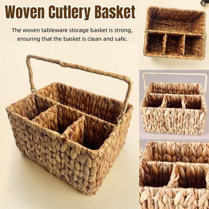 Straw Woven Tote Basket Storage for Snacks Fruit Cutlery Organizer Home Decor