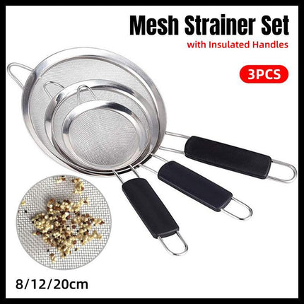 3pcs Stainless Steel Strainer Sifter for Soya Milk Flour Tea Juice Leak Proof