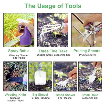 10PC Garden Tool Kit Shovel Rake Planting Tools Set with Purple Handles Gift