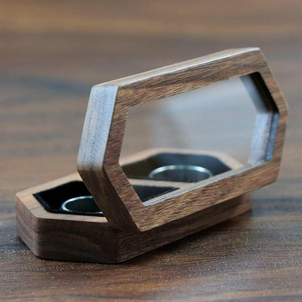 Elegant Black Walnut Wooden Ring Box Jewelry Diamond Proposal Gift Display Box