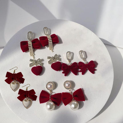 Red Flower Heart Zircon Earring Stud Wedding Party Drop Dangle Jewelry Christmas - Aimall