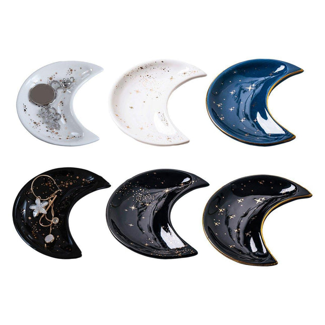 Moon Shaped Decorative Plate Fruit Tray Jewelry Storage Rack Dip Saucer for Home