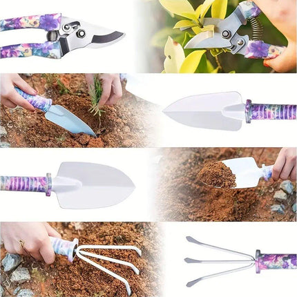 10PC Garden Tool Kit Shovel Rake Planting Tools Set with Purple Handles Gift