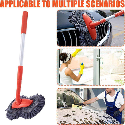 Retractable Double Head Car Cleaning Tool Chenille Wash Mop Rotating Soft Brush