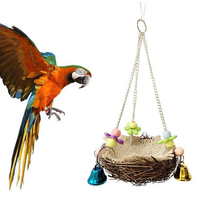 Bird Parrot Swing Stand Rattan Nest Hanging Basket Chew Toy for Small Medium Pet