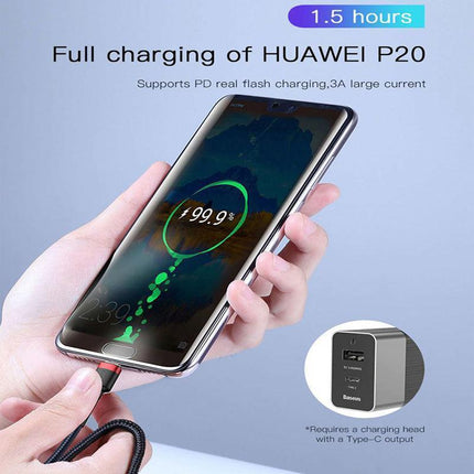 Grey+Black Baseus USB to Type C Charger Cable 3A Fast Charging for Huawei - Aimall