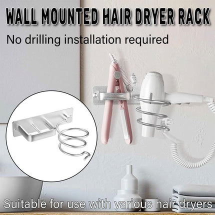Wall Mounted Hair Dryer Holder Bathroom Storage Rack Curling Iron Organizer