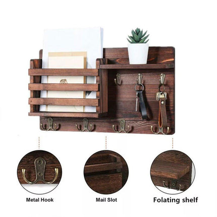 Wooden Wall Mounted Hanging Rack Holder Storage Shelf for Living Room Entrance