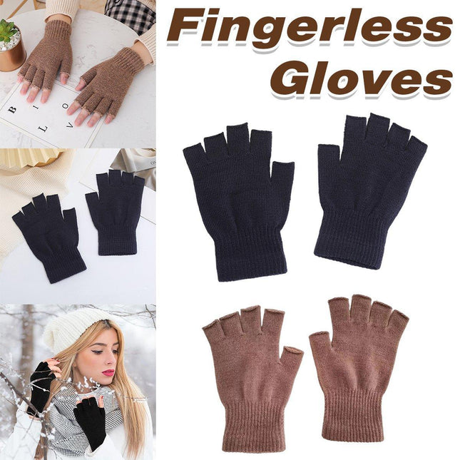 Winter Warm Fingerless Knit Gloves For Mobile Phone Touchscreen Use Elastic