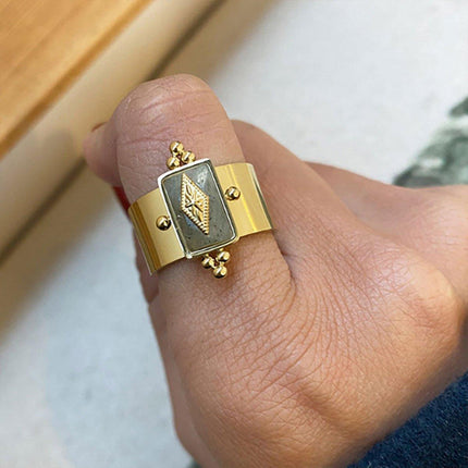 Female Titanium Steel Ring with Natural Stone Fashion Jewellery Women