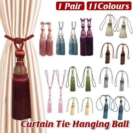 1pair Curtain Tiebacks Hanging Balls Tassel Rope Decorative Curtain Holders