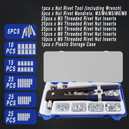 107 PCS Rivet Nut Tool Kit Nutsert Wrench with Mandrels M3 M8 Riveting Set