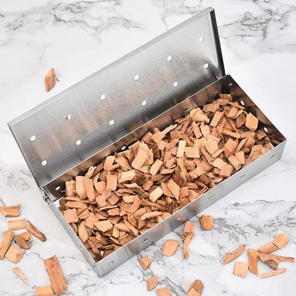 Stainless Steel Smoke Box Barbecue BBQ Smoking Wood Chip Smoker Grill Tool Box