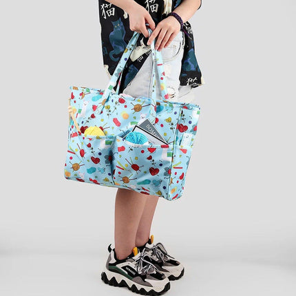 Crochet Yarn Storage Bag Blue Oxford Fabric Knitting Organizer Tote for Crafts
