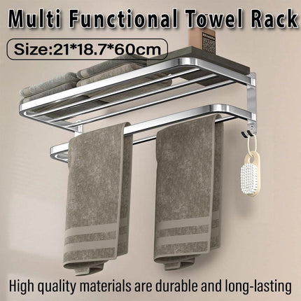 Grey Aluminum Towel Rack Punch-Free Bathroom Storage Towel Holder Home Organizer