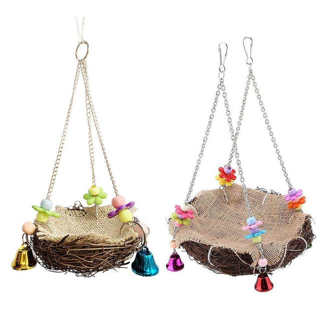 Bird Parrot Swing Stand Rattan Nest Hanging Basket Chew Toy for Small Medium Pet