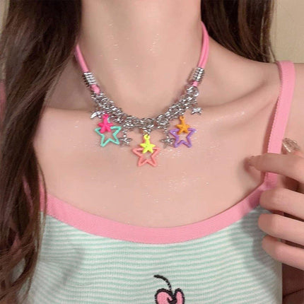 Colourful Star Pendant Necklace Fashion Jewellery Women Girls Trendy Gift
