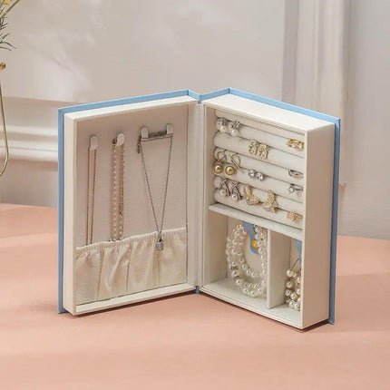 Creative PU Leather Jewelry Box Book Earrings Rings Necklace Organizer Holder