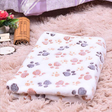 Medium Size Pet Mat Paw Print Cat Dog Puppy Fleece Soft Pet Blanket Bed Cushion - Aimall
