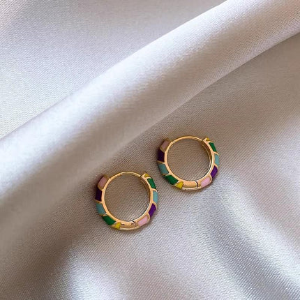 Vintage Ear Loop Earrings with Colourful Enamel Circle Design for Women Jewelry