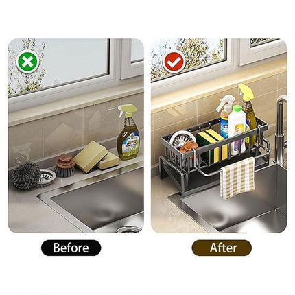 Kitchen Sink Caddy Storage Organizer Steel Sponge Soap Brush Holder Faucet Rack