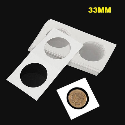50x 33mm CARDBOARD COIN HOLDERS Staple Coin Holder Display Clear Window Folder - Aimall
