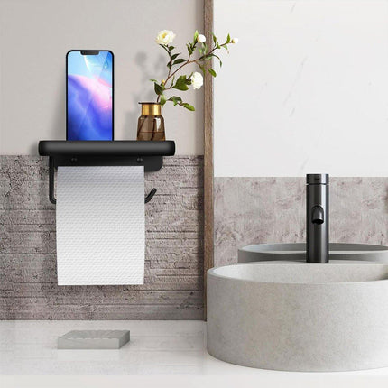 Wall Mounted Aluminum Toilet Paper Holder Non-perforated Tissue Cell Phone Shelf