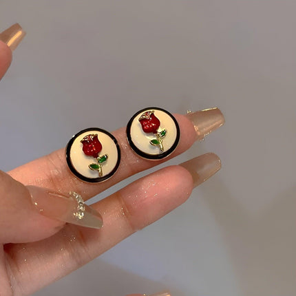 Vintage Rose Flower Stud Earrings for Women Elegant Floral Earrings Jewelry Gift