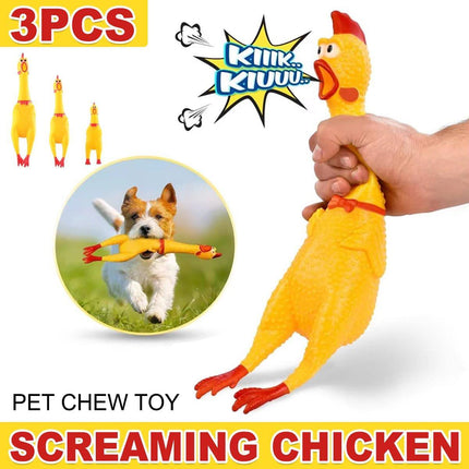 3PCS Squeaky Screaming Chicken Dog Toy Set Rubber Chew Toys for Pets in 3 Sizes