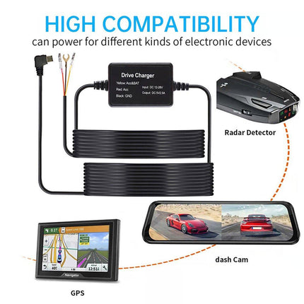 Retractable Dashcam Power Cord Video Streaming Media 24-Hour Car Parking Monitor