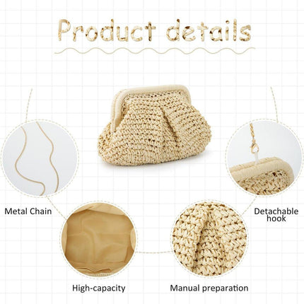 Woven Women Clutch Purse Dumpling Straw Tote Bag Shoulder Straw Crossbody Bag