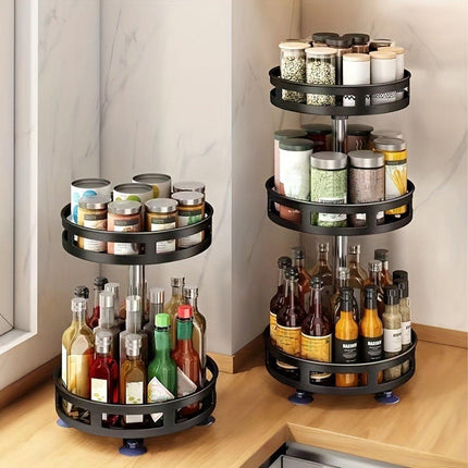 Kitchen Rotating Spice Rack Triple Layer Countertop Organizer Storage Shelf