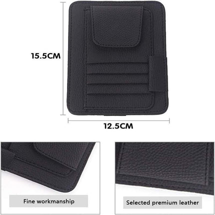 Sun Visor Organizer Sunglasses Holder Card Storage PU Leather Pouch Car Black - Aimall