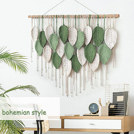 Cotton Rope Woven Leaves Tapestry Wall Hanging for Living Room Bedroom Decor
