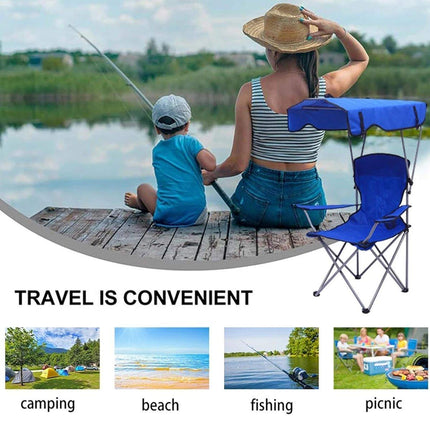 Canopy Chair Foldable W/ Sun Shade Beach Camping Folding Outdoor Fishing Blue - Aimall