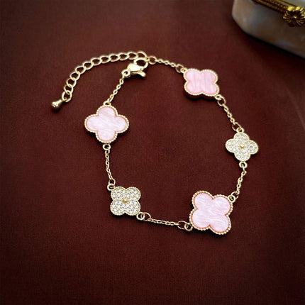 Luxury Pink Four-Leaf Clover Bracelet Elegant Fashion Jewellery Bracelet