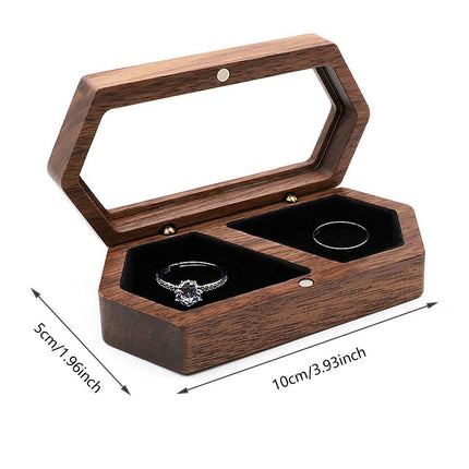 Elegant Black Walnut Wooden Ring Box Jewelry Diamond Proposal Gift Display Box