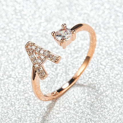 Adjustable Open Zircon Initial Ring A-Z Letters Fashion Womens Jewelry Gift - Aimall