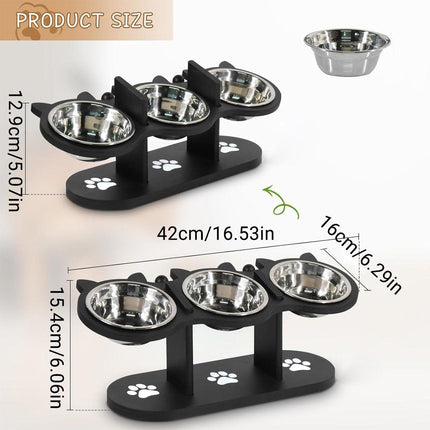 Adjustable 3pcs Pet Feeder Dog Food Bowl Rack Vertical Cat Feeding Station