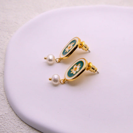 Vintage Rustic Chamomile Stud Earrings Floral Jewelry Women Elegant Accessories