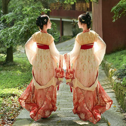 Embroidery Hanfu Tang Style Half Arm Upper Garment Chest Length Skirt Improved - Aimall