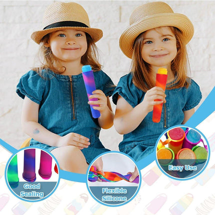 6PCS Silicone Popsicle Molds with Lids Multi-Color Reusable Ice Cream Mold Set