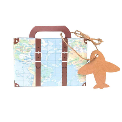 50PCS Vintage Travel Map Candy Boxes Gift Packaging Retro Luggage Design Party