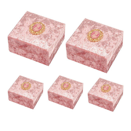 5PCS Pink Vintage Jewelry Velvet Ring Necklance Box Gift Wedding Box