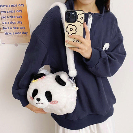Kids Cartoon Panda Crossbody Bag Plush Ladies Shoulder Bag Cute Panda Design