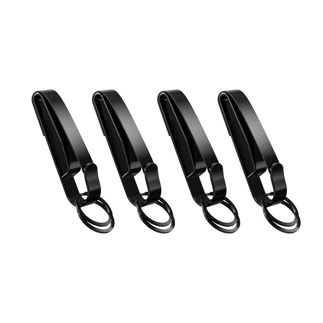 4PCS Black Keychain with Dual Rings Stainless Steel Belt Clip Wear Belt Buckle