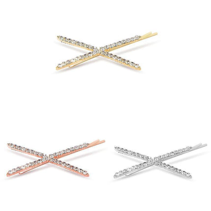 X Shaped Crystal Rhinestone Hair Clip Pin Barrette Hairpins Headwear Accessories - Aimall